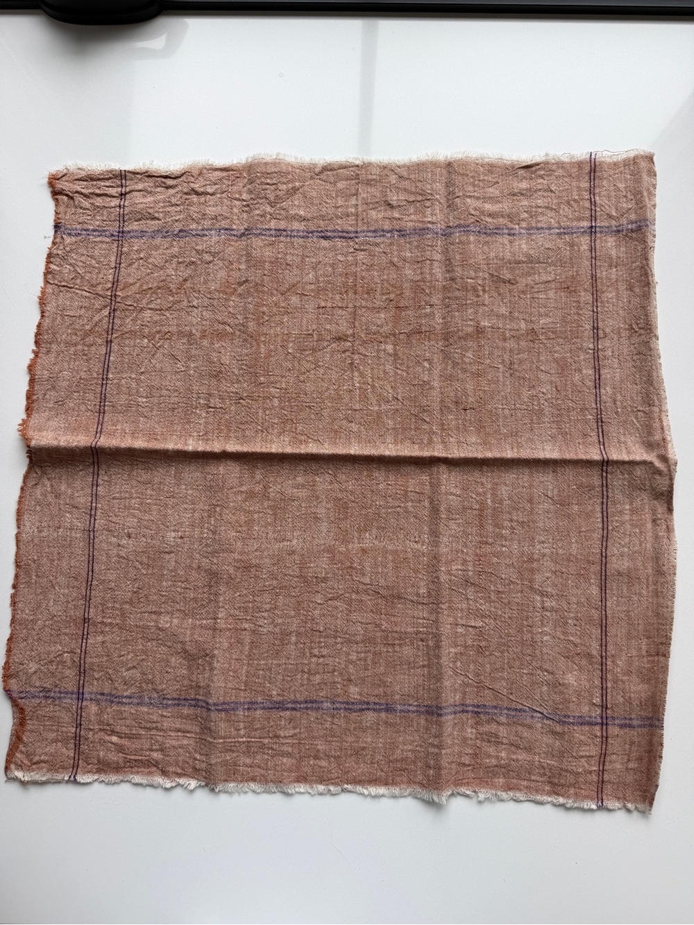 Set of 6 Linen Napkins | Terracotta with Blue Stripe | French Country Table - Picture 4 of 6
